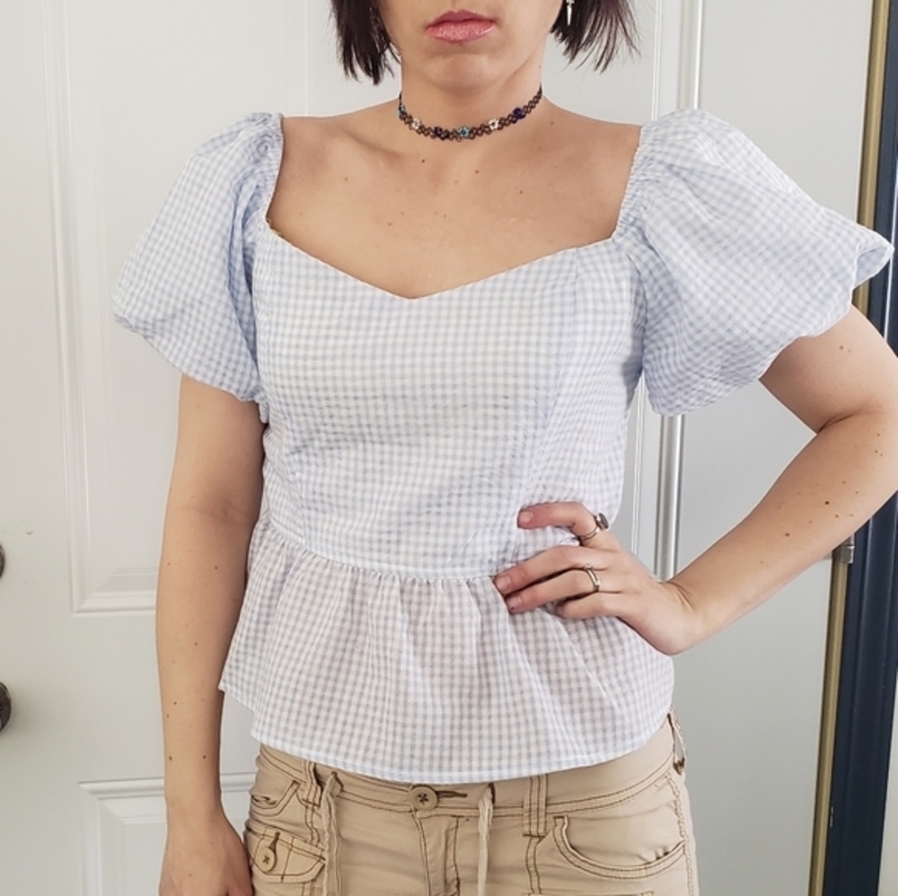 Lily White Gingham Peplum‎ Top